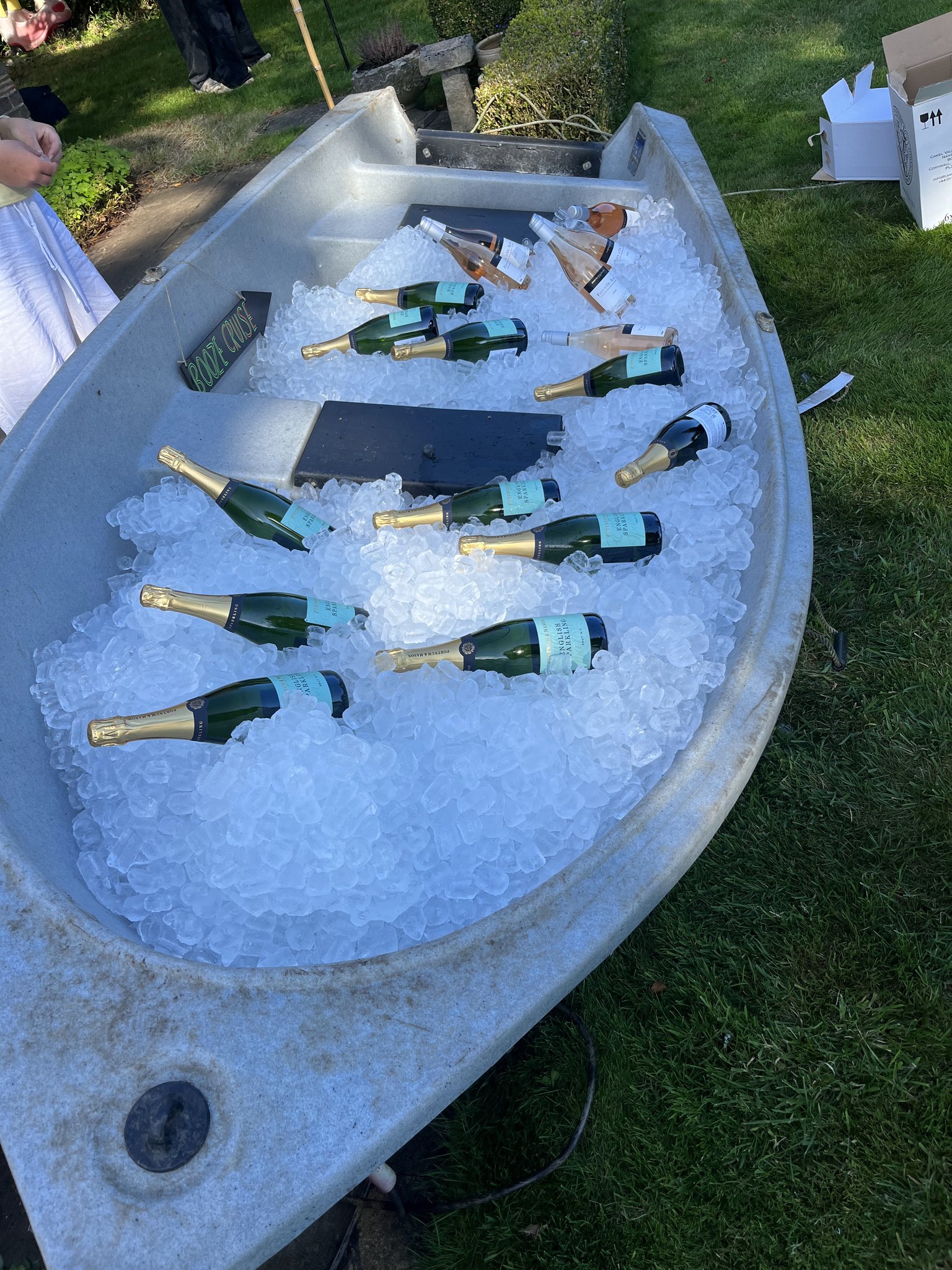 Cubed ice chilling drinks at an event