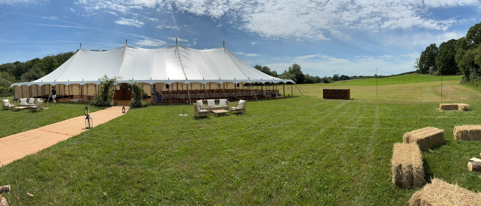 Rural marquee wedding site supplied by Lunar Ice