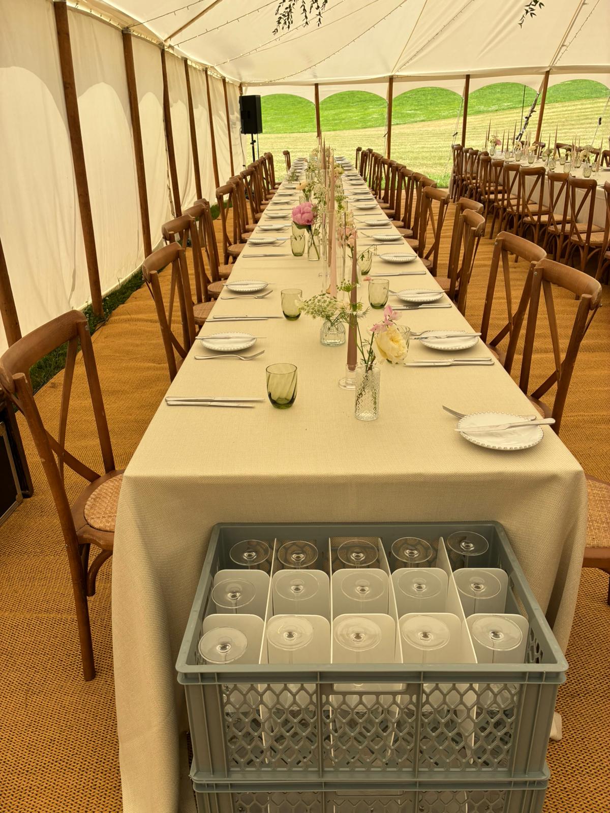 Wedding glassware ready for service